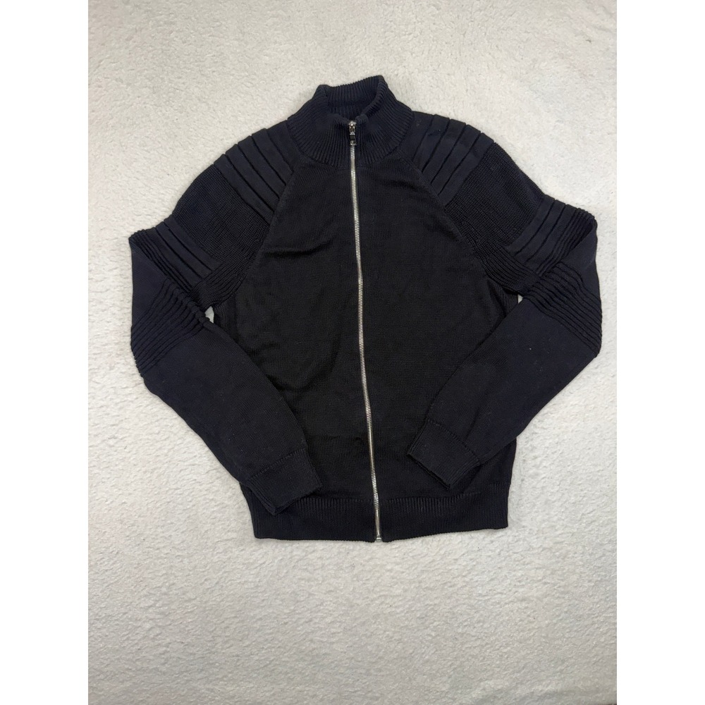 INC International Concepts Mens Black Moto Ribbed Full Zip Sweater Size M